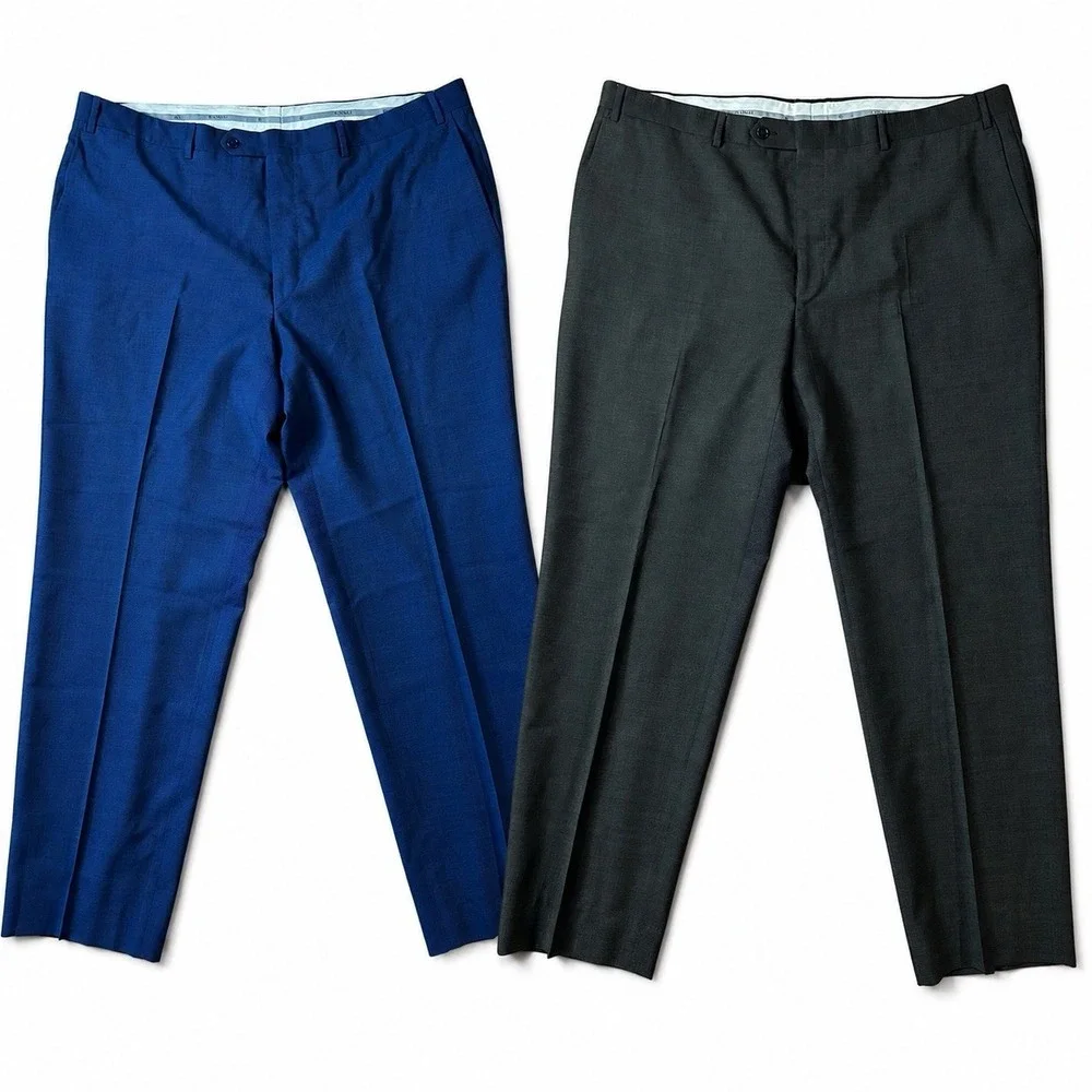 Lot of 2 Canali Dress Pants Mens 42x29 Blue/Brown Wool Pleated Made in Italy